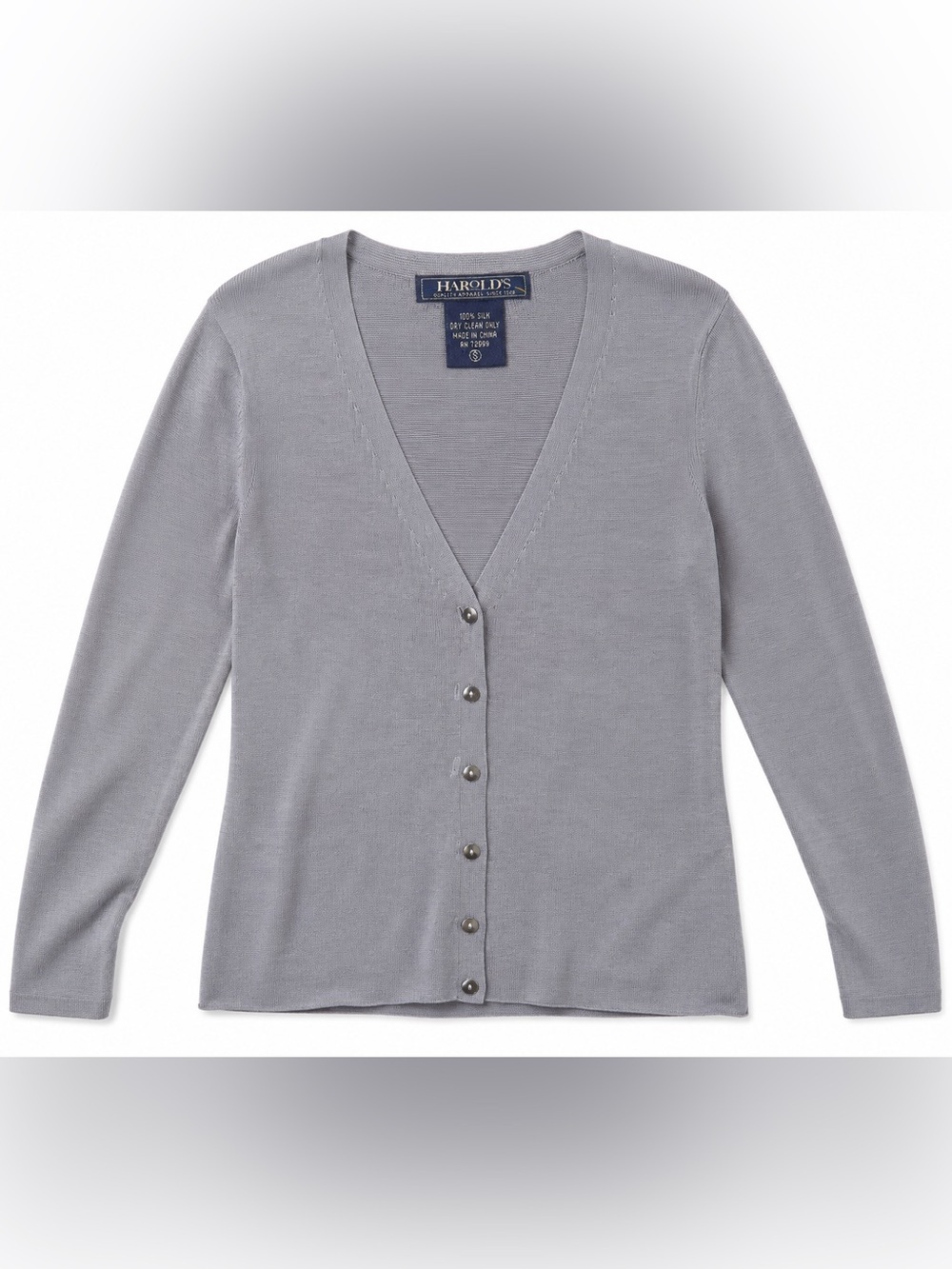 Vintage Harold’s 100% Silk Gray Cardigan Quiet Luxury Old Money Preppy Chic S